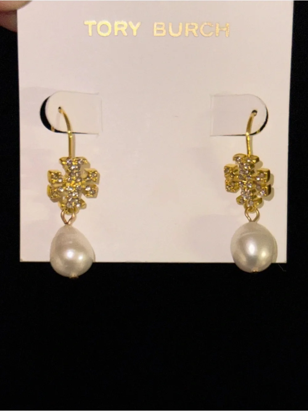 NWT Tory Burch Kira Pave Pearl Drop Earings!